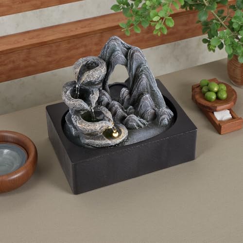 BTGGG Indoor Water Fountain Arched Rockery Indoor Water Feature with with LED Light, Lifelike Layered Rockery Table Top Waterfall for Meditation Relaxation Home Decoration, 3 Pin UK Plug Included