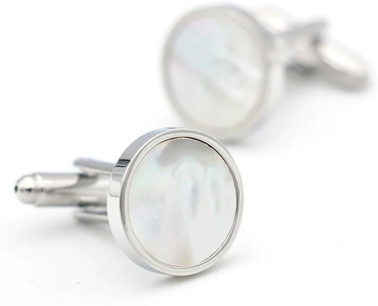 Boutons de manchette pour hommes, Boutons de manchette en nacre argent sterling, boutons ronds laiton