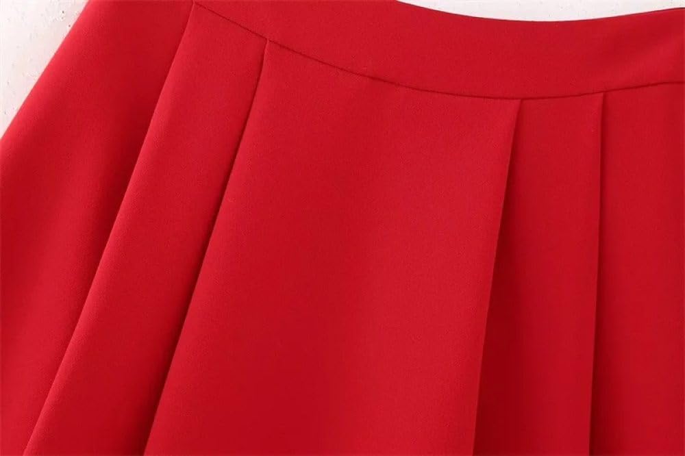 SWEPER Falda Corta De Mujer - Falda Plisada Roja para Mujer, Falda Larga hasta El Tobillo Elegante con Cremallera Trasera De Primavera Y Cintura Alta para Oficina