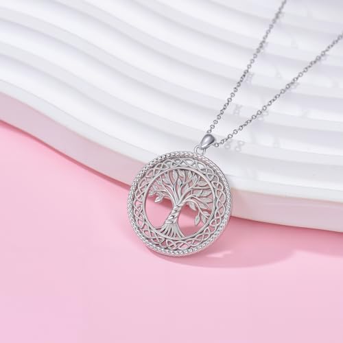 Tree of Life Necklace with Celtic Knot for Her, Real Silver Life Tree Necklace with 18K White Gold Plated for Women Ladies Birthday Christmas Wedding Anniversary4