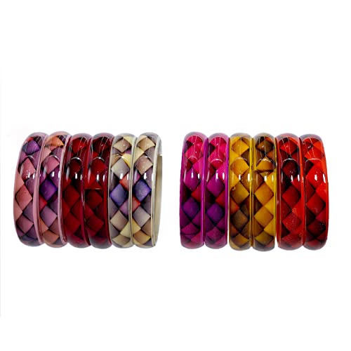 Image of NMII Multicolour Glass Kada Set For Women and Girls with Sleek Finish & Abstract Design | Glass Bangles For Women | Kada For Girls Daily /Party /Office | Fashion Jewellery