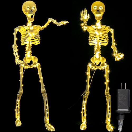 wymulot 2 Pack 40 Inches Plug Operated 400 LED Light Up Halloween Skeleton Full Body Posable Movable Jonints for Halloween Decoration Dcor