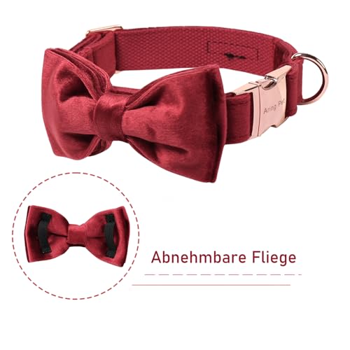 ARING PET Samt-Hundehalsband, niedliche rote Fliege, weiches, bequemes, verstellbares Samt-Hundehalsband mit Schleife für kleine, mittelgroße Hunde