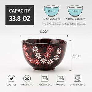 JIEMEI HOME Ceramic Ramen Bowl Set - 34 OZ Noodle Bowl Set, Cereal Bowls for Kitchen, Breakfast, Oatmeal, Microwave and Dishwasher Safe, Soup Bowl Set of 4, Special Reactive Glazed Crimson JIEMEI HOME Ceramic Ramen Bowl Set 34 OZ Noodle Bowl Set Cereal Bowls for Kitchen Breakfast Oatmeal Microwave and Dishwasher Safe Soup Bowl Set of 4 Special Reactive Glazed Crimson