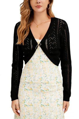 Enjyam Damen Bolero Langarm Elegant Kurze Strickjacke V Auss