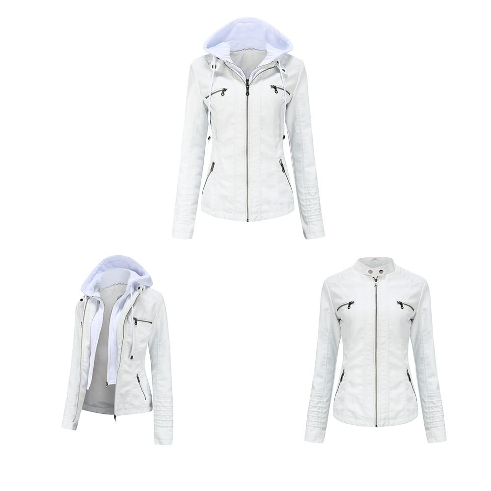 DISSA Damen Kunstleder Kapuzen-Bikerjacke RV,EU 36-52