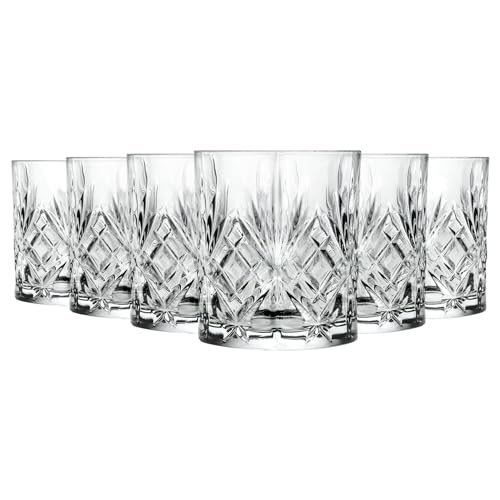 RCR 6X 240ml Melodia Whiskygläser - Glas Schneiden Whiskey Rum Wodka Gin Scotch Altmodisch Cocktail Trinken Becher Geschenkset Crystal