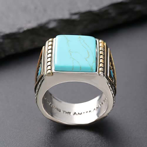 North American Indian God Beast Western Honor Thunderbird Feather Turquoise Two-Tone Ring Natural Turquoise Stone Gold Plated Turquoise Gemstone Ring Jewelry Anniversary Ring (Size 10)3