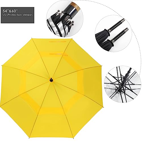 Zekar Wooden J-Handle Umbrella, 54/62 / 68 Inch, Uv & Classic Versions, Large Windproof Stick Umbrella, Auto Open For Men And Women Golf Umbrella (Yellow, 62”) #TOP4