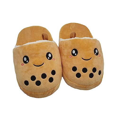 NALsa Kawaii – Chaussures en Peluche Bubble Tea, Pantoufles d'intérieur en Peluche Douces pour Enfants et Adultes, Chaussures de Sol pour Chambre d'adulte