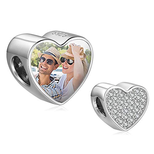 Custom Photo Charm Bead 925 Sterling SilverPersonalized Heart Picture with Loved Dear Charms Beads Fit Women Bracelet Necklace As Mother Daughter Present(Style 4)