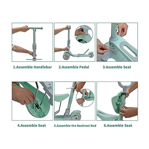 5-in-1 Kinder Roller Scooter mit Abnehmbarem Sitz, 3 PU Leuchtenden Räder, 4 Verstellbaren Höhen, Leicht zu Lenken, Bequeme Rückenlehne, Faltbarer Kinderroller für Mädchen Jungen 1-6 Jahre(Grün)