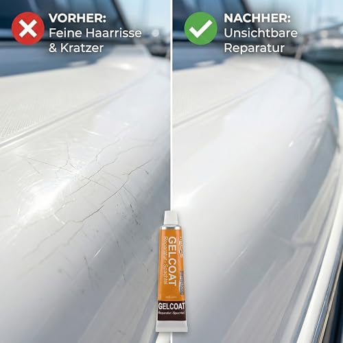 Yachticon Gelcoat Reparatur Spachtel weiß 70 g – 1-K Kunstharz-Spachtel zur Ausbesserung von Kratzern, Haarrissen & kleinen Löchern auf Gelcoat, Kunststoff, Holz und Metall – Made in Germany