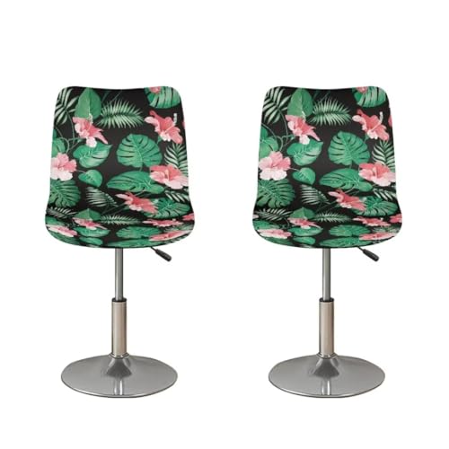 Image of Bar Stool Covers with Backs,Tropical Leaf 2 Pack Stretch Bar Stool Chair Covers, Washable Bar Chair Covers Swivel Barstool Covers Slipcovers with Back for Low Short Back Chair