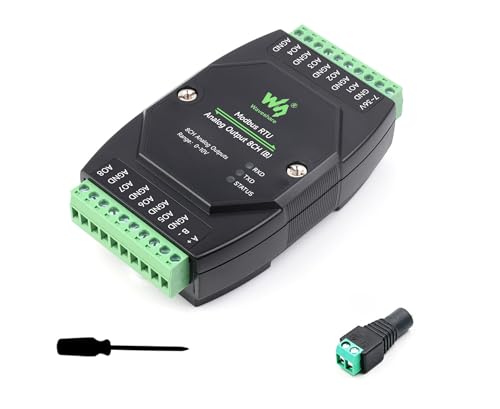 Industrial 8-Ch Analog Output Module 12-bit DA Conversion DC 7~36V Wide Voltage Power Supply, Sending Modbus RTU Protocol Commands via RS485, 8-CH Voltage Output