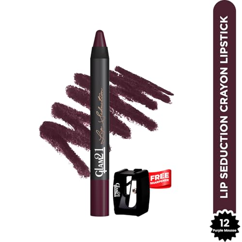 Image of Glam21 Lip Seduction Non- Transfer Crayon Lipstick up to 12 Hours Stay | Lightweight & Longlasting|Creamy Matte | Smudge Proof - 3.6gm|Purple Mousse|12