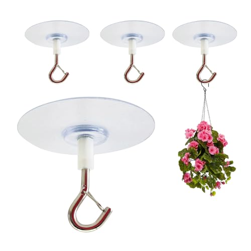 SDKZBFC 4 PCS Ceiling Hooks Heavy Duty Metal Hooks for Hanging Self Adhesive & Damage Free for Home Kitchen Garage Bathroom