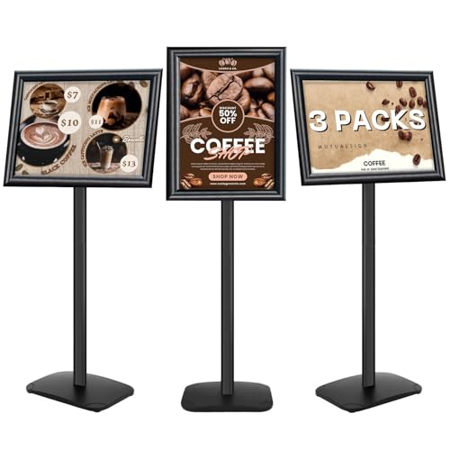 Mutualsign 3Pcs Heavy Duty Pedestal Sign Holder for Display, 11 x 17 inches Adjustable Floor Standing Sign Holder with Weighted Base , Sign Stand for Indoor/Outdoor Advertising，Black