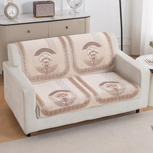 Image of HOKIPO Noor Beige Premium Chenille Jacquard Sofa Cover for 2 Seater for Seat & Back, 'Royal Aangan Series' (IN-1007-L4*2)
