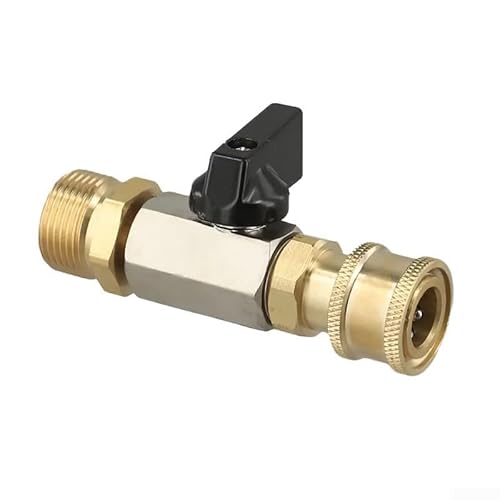 MeevrgR Válvula de bola de lavado de alta presión de 4500 PSI con interruptor de encendido/apagado - Entrada M22 de 14 mm y salida de conexión rápida, acero inoxidable/latón para Karcher (latón)