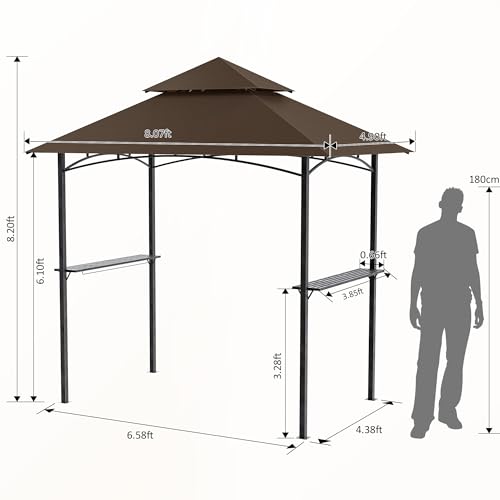 GVDV 8x5FT Grill Gazebo - Outdoor BBQ Canopy Shelter with 2 Side Shelves & Double-Tiered Top for Patio Backyard Grilling, Brown - Image 6