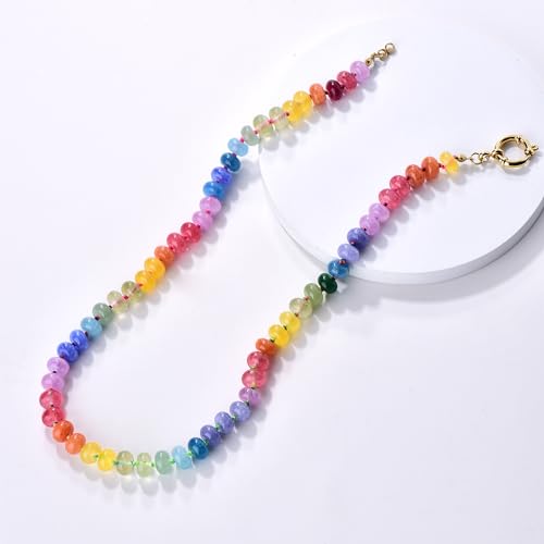 Beaded Gemstone Necklace For Women, Boho Choker, Rainbow Gemstone Necklaces, Handmade Jewelry Gift4