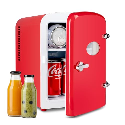 Image of HealSmart 4L Mini Fridge with Observation Window, 6 Can Capacity, Freon-Free and Portable Cooler and Warmer, Cosmetics /Food /Beverage, Red New
