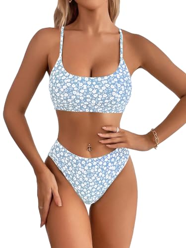 SweatyRocks Women's 2 Piece Bikini Set Ditsy Floral Print High Cut Bathing Suit Beachwear