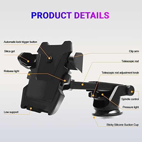 Image of KACA Universal Car Mount Mobile Holder Stand | Strong Suction Cup, Double Shift Locking for Dashboard Windshield | Long Telescopic Arm, 360 Rotatable Head| for All Mobile Phones