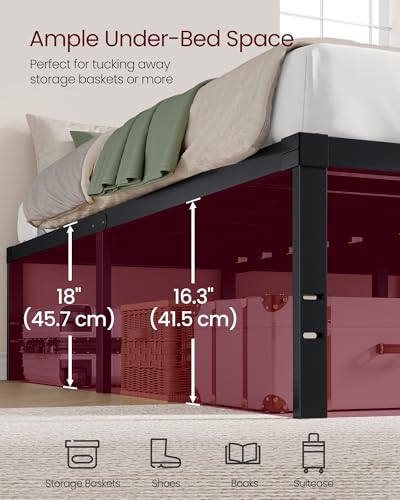 Image of VASAGLE Twin Metal Bed Frame 18 Inches Tall, 550 lb Weight Capacity, No Box Spring Needed, with Under-Bed Storage, Easy Setup, Heavy-Duty Platform Bed, Mattress Retainers, Matte Black URMB673BD02S