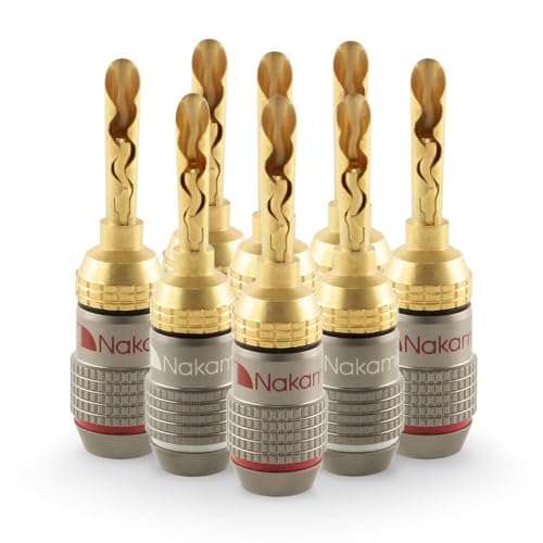 Nakamichi FanLock Excel �V���[�Y 24k �����b�L BFA �o�i�i�v���O 10 AWG - 18 AWG �Q�[�W �T�C�Y 4mm �X�s�[�J�[ �A���v Hi-Fi �X�e���I �z�[���V�A�^�[ ���W�I �I�[�f�B�I ���C�� �P�[�u�� AV 