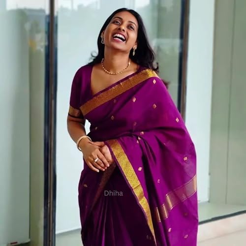 Image of Original Maheswari Cotton Silk Saree for Women | Kanjivaram Pure Silk Cotton Sari with Blouse | Zari Work | Tassels | Handloom Weave