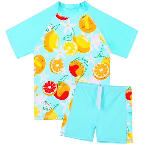 Image of TFJH E Girls Short Sleeve Swimsuit Two Piece Swimwear UPF 50+ UV 3-12 Years