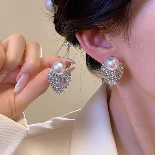 Bridal Earrings for Wedding Pearl Cubic Zirconia Cluster Earrings Sparkly Crystal Stud Wedding Earring for Bridesmaids Prom Jewelry Gifts2