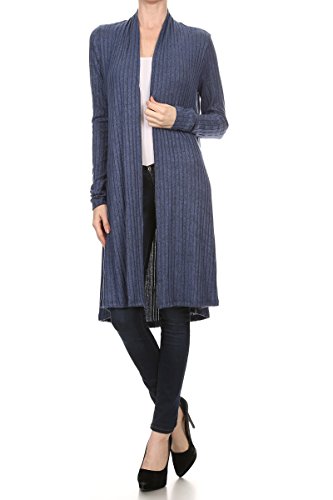 Women's Open Front Solid Knit Long Sleeve Rib Sweater Cardigan - Made in USA (X-Large, Blue) Missouri 