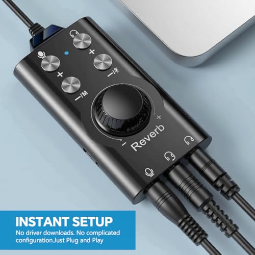Image of ZORBES USB /USB-C External Sound Card Adapter with Reverb Effects, 3.5mm Mic & Dual Headphone Jacks, 7 Voice Changing Effects, Plug-and-Play Audio Interface for PC, Laptop, Phone & Streaming