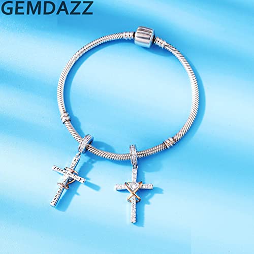 Gemdazz Christmas Tree And Sparkling Faith Cross Charm Set In 925 Sterling Silver, Fit Women Bracelet, Xmas Gift Fot Mom/Grandma #TOP2