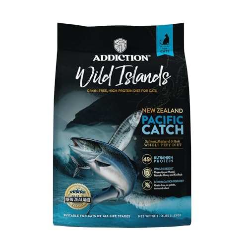 Addiction Wild Islands Pacific Catch – Premium King Salmon, Mackerel & Hoki Recipe – 45% Ultra-High Protein, Whole Prey, Grain-Free Dry Cat Food for All Life Stages – 4lbs