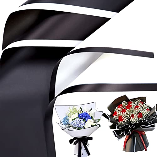 Papier d'emballage cadeau floral FOIMAS imperméable noir blanc 20 feuilles