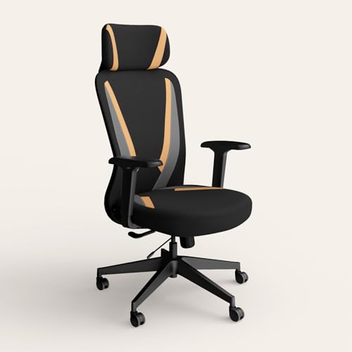 Image of Interio by Godrej Camo High Back Fabric Ergonomic Gaming Chair (Black Tan) 1-Year Warranty, 3D Armrest, Adjustable Lumbar and Height