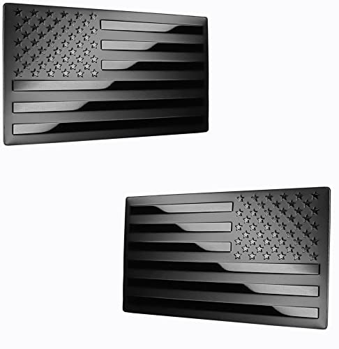 USA American Metal Flag Auto Fender Emblem for Cars Trucks Forward and Reverse Set (5x3 Black - 2 Pack)