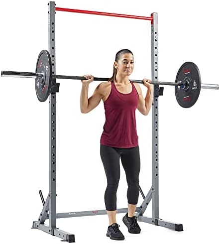 Sunny Health & Fitness Squat Stand Power Rack for Weightlifting – Multifunction Bench Press Squat Rack with Adjustable Pull Up Bar for Home Gym