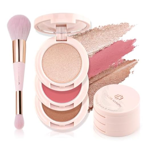 Color Nymph 3 Colors Contour Blush Highlighter Makeup Palette | 3-IN-1 Multi-Colored Shimmer & Matte Long-Lasting Travel-Friendly Make up Kit, Includes Brush & Mirror | Stacked Makeup Design (Purple)