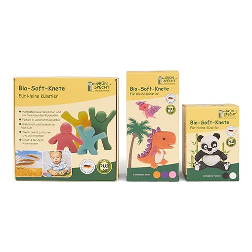 GRÜNSPECHT Bio-Soft-Knete, 4 Farben aus natürlichen Rohstoffen, Lebensmittelqualität, weich, mischbar, gelb, rot, grün, blau, Kinderknete, ungiftig (680-00)
