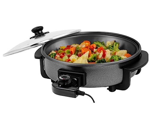 Comparison: Best Electric Skillet For Frying 8 OVENTE 12 Inch Electric Skillet and Frying Pan with Nonstick Coating, 1400W Power, Adjustable Temperature Control, Tempered Glass Lid with Vent and Cool Touch Handles, Black SK11112B