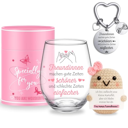 Tixlux Geschenk für Freundin Frauen Weingläser Geburtstagsgeschenk für Frauen Freundschaftsgeschenk Dankeschöngeschenk Personalisiertegeschenk für Beste Freundin 450ml (Freundinnen)