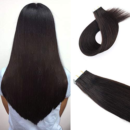 Luxiso PU Tape In Hair Extensions in Off Black Color, Double-Sided PU Tape in, Flip in Hairpieces in 18 Inch and 60 Gram Thick Hair