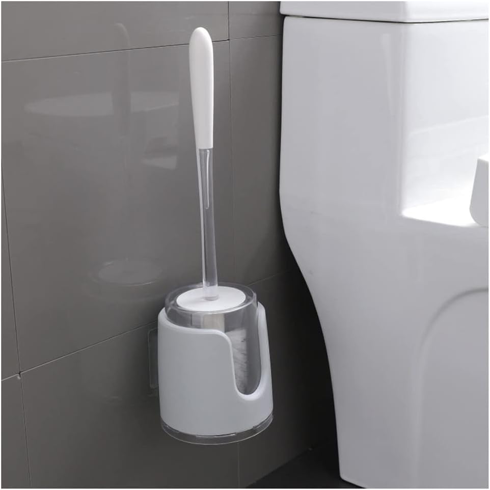Toilet Brush Toilet Brush Holder Household Wall-Mounted Toilet Cleaning Brush Bathroom Punch-Free Set Soft Hair Toilet Brush Long Handle Toilet Bowl Brush Cleaning Brush(Gris)