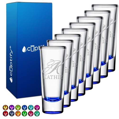 Personalized Shot Glasses Set of 8 with Blue Bottom - 2 oz