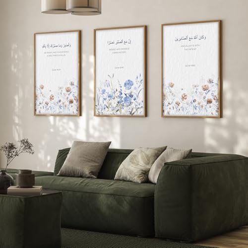 Image of ARTELLY Islamic Wall Painting for Wall Decoration, Set of 3, Arabic Calligraphy Ayatal Kursi, Living Room Bedroom Office Ramadan Decor (Art 1, 10x13 inch)